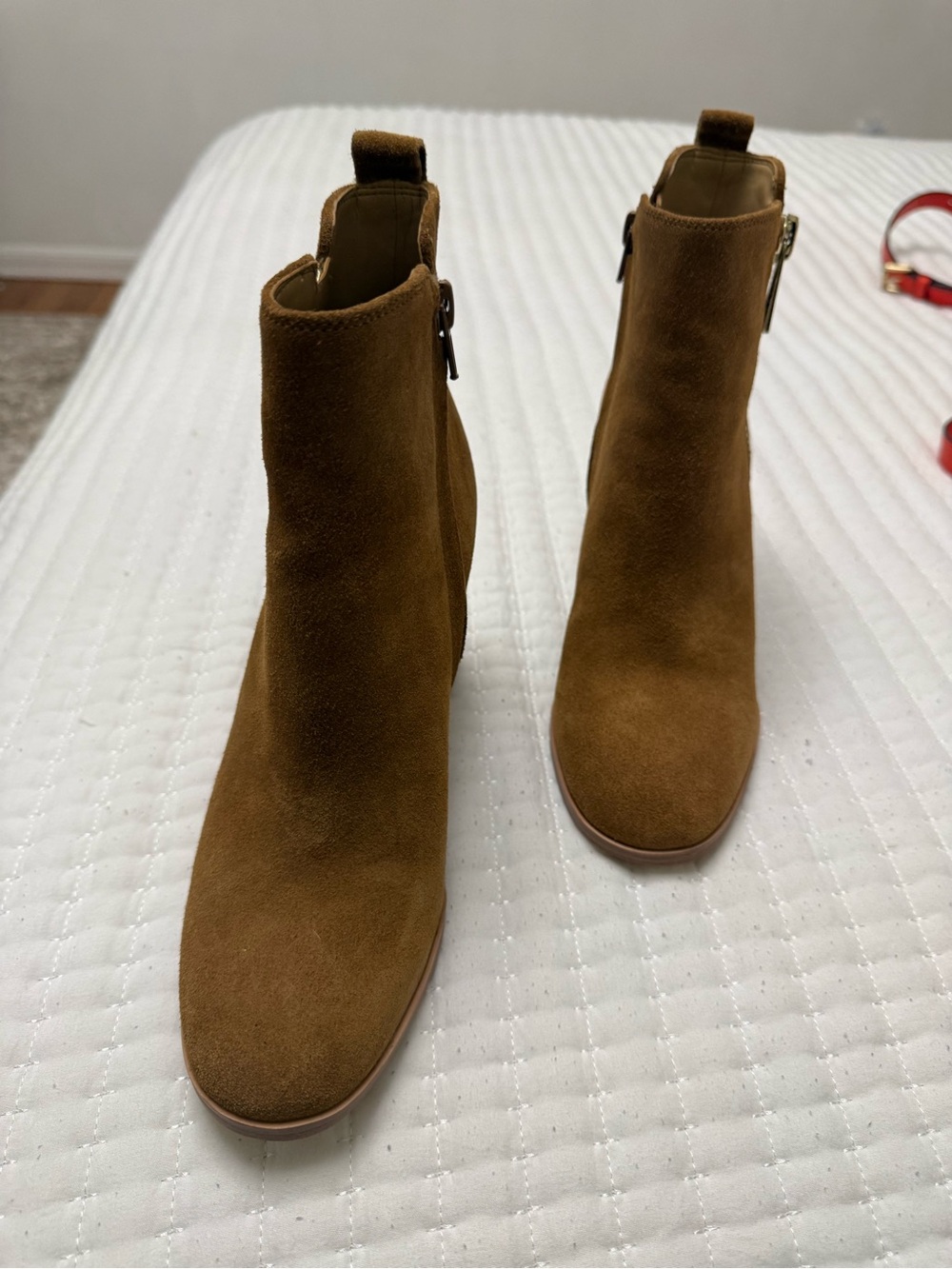 Calvin Klein Tan Suede Ankle Booties with Side Zip